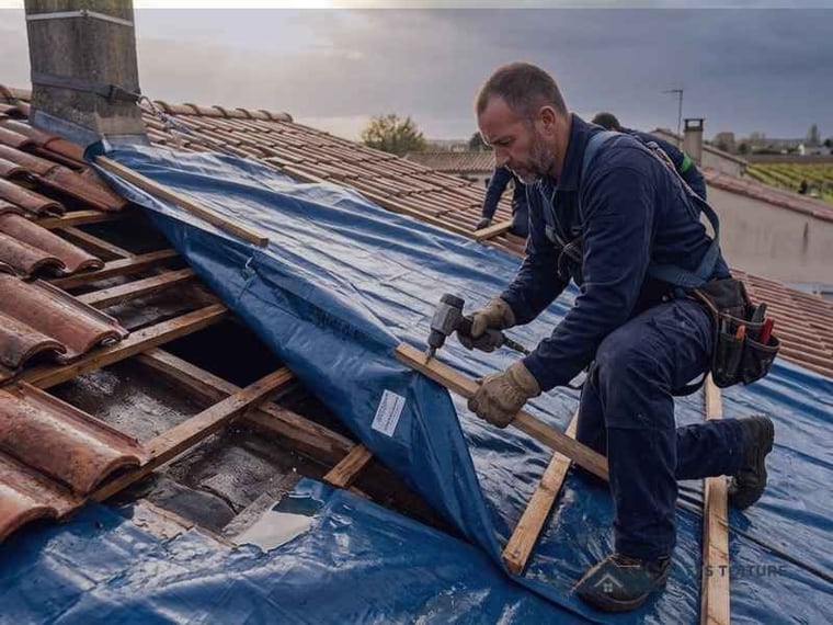 Mise hors d’eau et bâchage de toiture — chantier Altys Toiture à Blanquefort